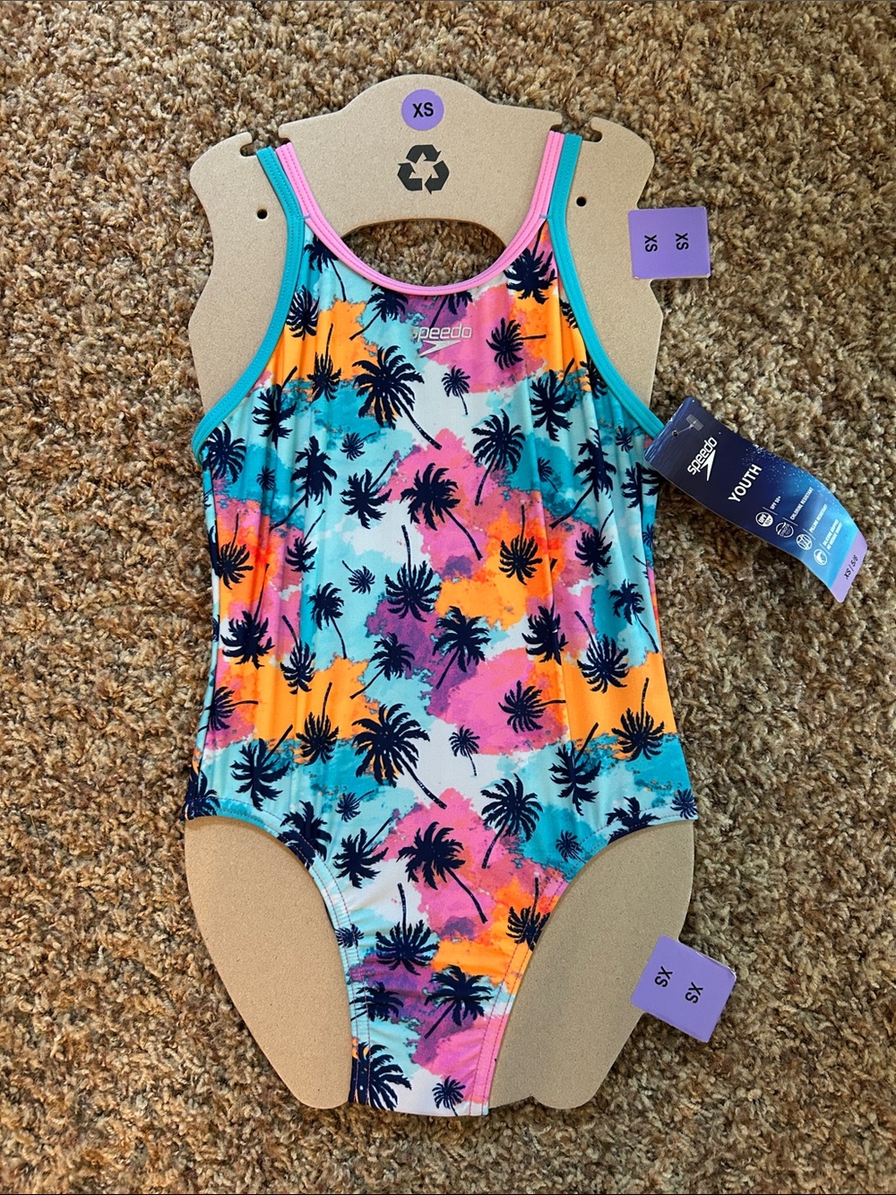 Speedo Girls Youth XS 5/6 Swimsuit - Blue Palm Trees One Piece NWT